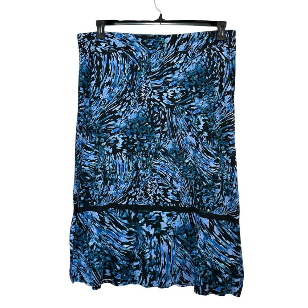 Dana Buchman Blue & Black Abstract Print Women's XL Midi Skirt Elastic Waist
